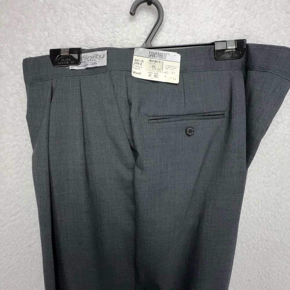 Sansabelt Men Gray Pleated Dress Pants 42 Regular 42x30 Revere Performance Cloth